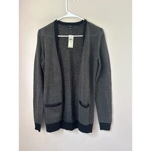 Ann‎ Taylor Black & Gold Metallic Stripe Knit Cardigan Sweater - Small